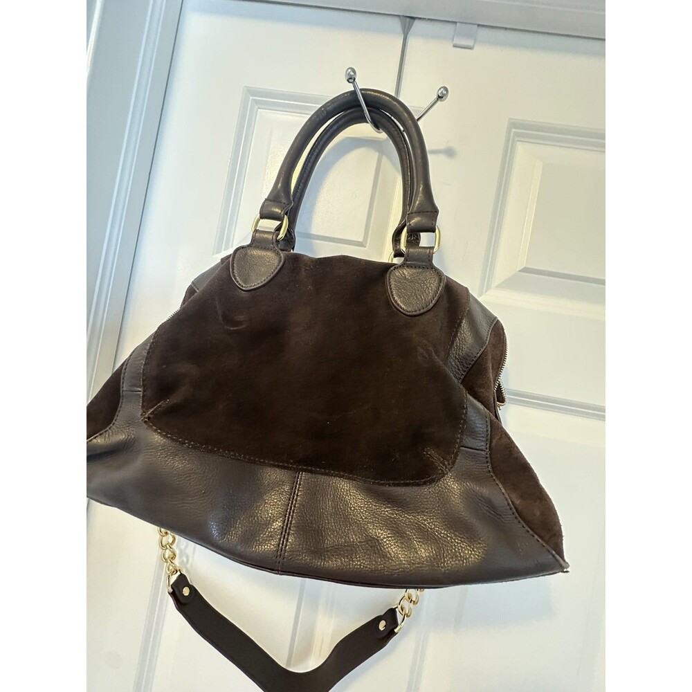 AUDREY BROOKE Brown Suede & Leather Crossbody Satchel Handbag W/ Chain Strap - Picture 15 of 16